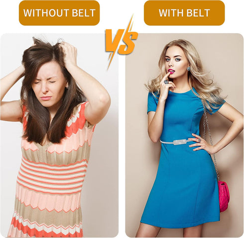 Women Skinny Metal Waist Belt, Metal Chain Stretch Elastic Waistband, Fashion Rhinestone Dress Belts for Bridal Dressy...