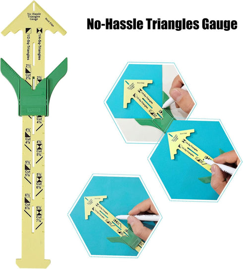 YEQIN 2 Pieces Handy 5-in-1 Sliding Gauge and No-Hassle Triangles GaugeSewing Measuring Tools, Plastic T Gauge Hem Gauge for Sewing Quilting. 2 Di...