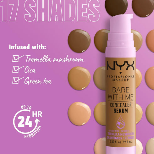 NYX PROFESSIONAL MAKEUP Bare With Me Concealer Serum, Up To 24Hr Hydration - Medium Vanilla...