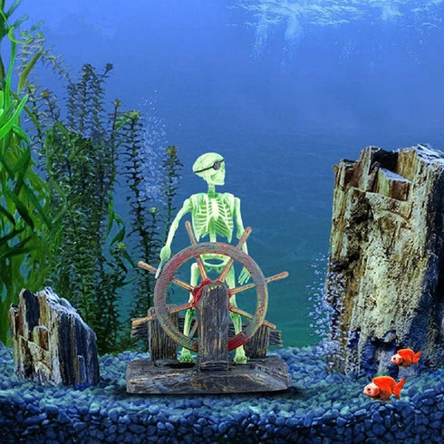 Mesee Aquarium Pirate Captain Decoration, Skeleton Seaman Landscape Fish Tank Decor, Undersea Air-driven Aquatic Ornament Decorations for Home Fis...