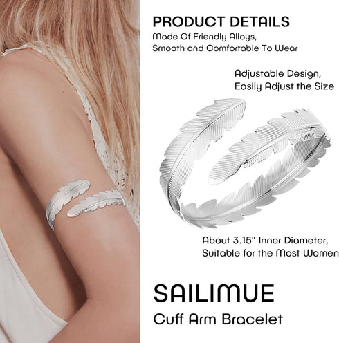 SAILIMUE 8 Pcs Arm Cuff Upper Arm Band Cuff Bracelets for Women Minimalist Simple Coil Bangle Gold Silver Adjustable Open Armlet Armband Costume J...