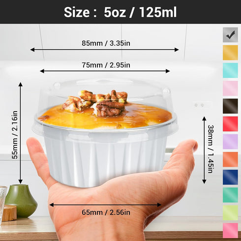 EUSOAR Dessert Cups with Lids, 25pcs 5oz Disposable Ramekins Baking Cups, Cupcake Liners Aluminum Foil Mini Cheesecake Creme Brulee Ramekins Conta...