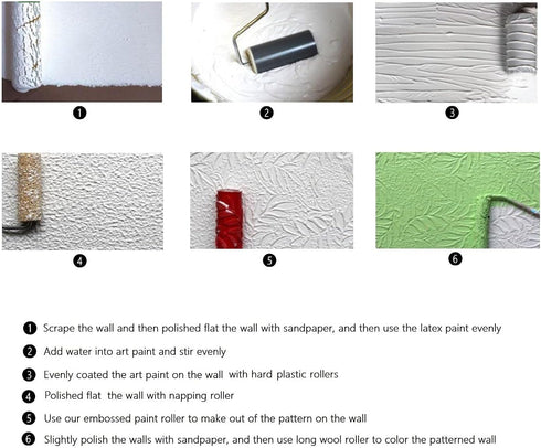 7" DIY Decorative Patterned Paint Roller Decorative Rubber Roller Pattern Roller Wall Decoration with Plastic Handle for Wall Treatments, Furnitur...