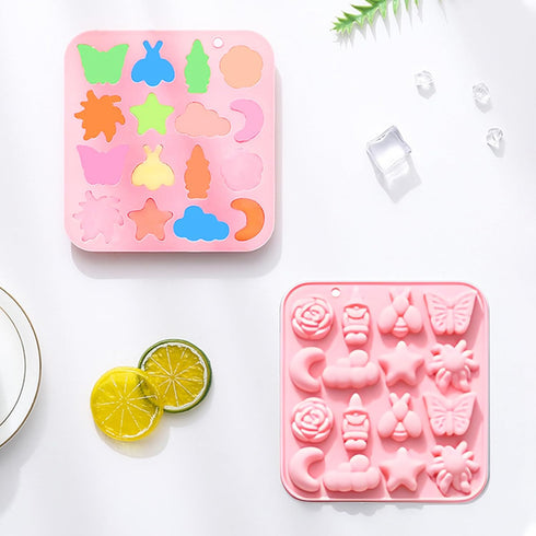 Pastoral Style Silicone Chocolate Mold,16 Cavity Butterfly Bee Flower Moon Star Cloud Handmade Gummy Mold Baking Tool for Candy,Jelly,Soap,Cookie,...