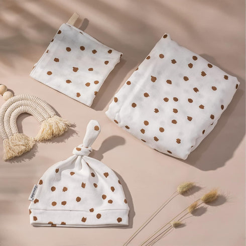 Baby Swaddle Blankets Set with Matching Hat and Drool Cloth Organic Cotton Muslin Blanket Soft Newborn Wrap Receive Blanket Photography Prop Large...