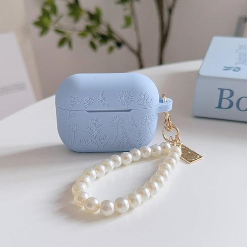 Flower Engraved Case for Airpods Pro 2nd/1st Generation Case Cover with Cleaner Kit, Silicone Skin Airpod Pro Protective Case with Luxury Pearl Ke...