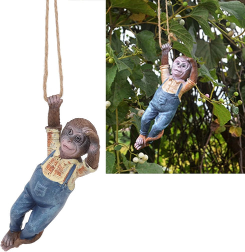 Swinging Monkey Outdoor Statue Ornament, Tree Hanging Sculpture Animal Figurines for Garden Lawn Patio Yard Porch Christmas Decoration...