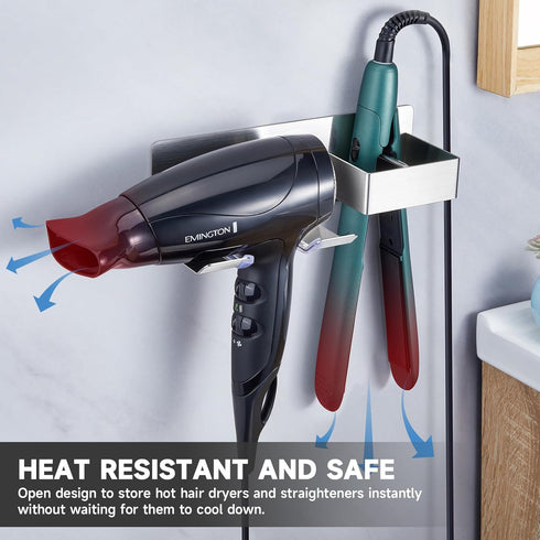 Hair Dryer Holder Wall Mounted, Blow Dryer Holder Stainless Steel, Adhesive Blow Dryer Holder, Hair Straightener Holder Curling Iron Holder Hair T...
