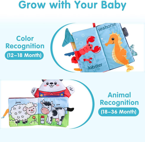 iPlay, iLearn Baby Cloth Books 6-12 Month, Infant Soft Touch Feel Marine Farm Animal Fabric Book Set, Newborn Carseat Crib Crinkle Toy, Babies Bir...