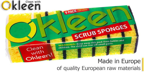 Yellow Multi Use Scrub Sponge. Made in Europe. Large Pack of 18. 4.3x2.8x1.4 inches. Black Heavy Duty & White Non Scratch Fiber. Best Odorless & D...