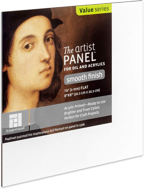 Ampersand Art Supply Wood Gesso Artist Painting Panel: Primed Smooth, 8" x 8", 1/8" Flat Profile...