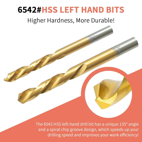 10-Pieces Screw Extractor Set, 37# Cr-Mo & 6542 HSS Steel Cobalt Left-Hand Drill Bit, Easy Out Broken Bolt Remover Reverse, Ez Out Stripped, Round...