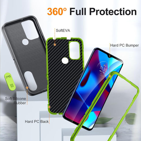 for Moto G Play 2023 Case for G Play 2023 Case with Kickstand Case 3-Layer Military Grade Protective Case Cover Silicone Shockproof for Motorola M...
