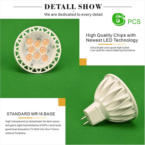 MR16 LED Bulb Light Bulbs 3W (35W Halogen Equivalent) 2700K GU5.3 Base 12V Spotlight 300Lm for Landscape Recessed Track Lighting Ceiling Indoor Ou...