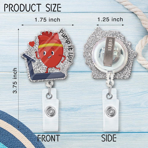 Pump It Up Funny Glitter Badge Scroll Retractable, Cute Heart Badge Holder for Doctor, Christmas Birthday Gift for Nurse Cardiology Physician Cath...