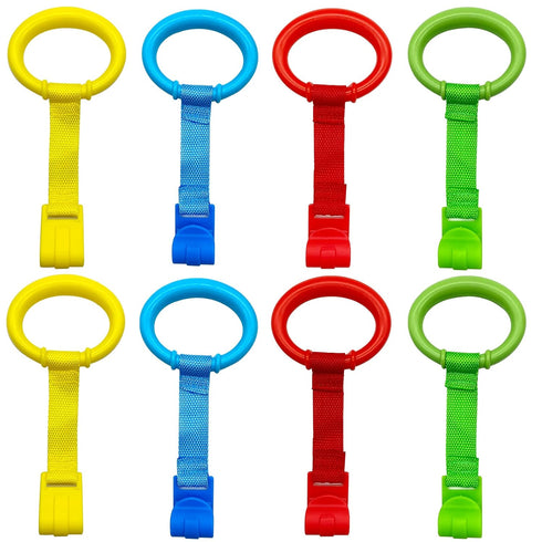 8PCS 4 Colors Baby Playpen Pull up Rings- Baby Crib Pull up Rings- Baby Walking Exercises Assistant Rings- Baby Bed Stand Up Rings Baby Cot Hangin...