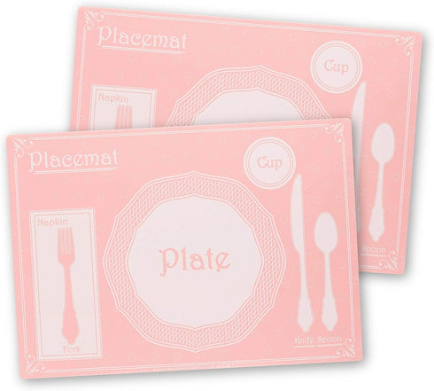 AllSpice 18" x 13" Kids Table Setting Placemats 2-Pack Montessori Style, Silicone (Tea Party)...
