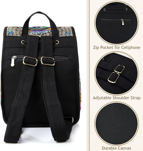 Jursccu Embroidered Backpack Purse for Women Vintage Handbag Small Drawstring Casual Travel Shoulder Bag Daypack...