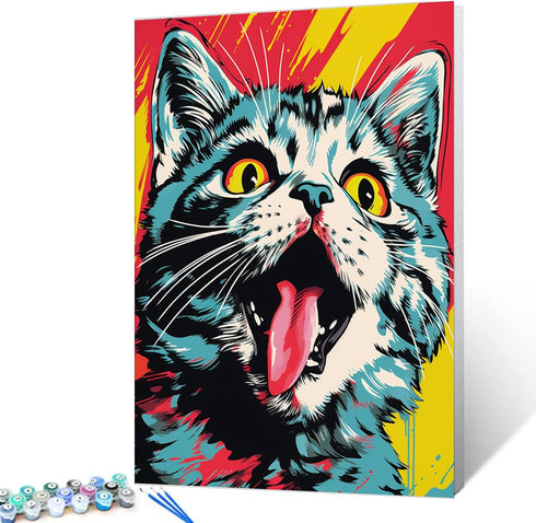 Tucocoo DIY Paint by Numbers,Animal Cat Spit Tongue,Abstract Canvas Oil Painting Kit for Kids & Adults,16X20inch Drawing Paintwork Acrylic Pigment...