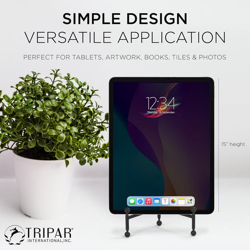 TRIPAR Modern Tripod Easel Display, Black Finish - Lightweight & Durable Design - Perfect for Displaying Decorative Pictures, Artwork, Plates, Til...