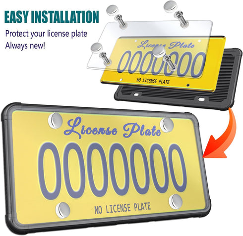 Aootf License Plate Protector- Clear Novelty Number Plate Cover with Silicone Car Tag Frame, Unbreakable Cover to Protect Front or Back License Pl...