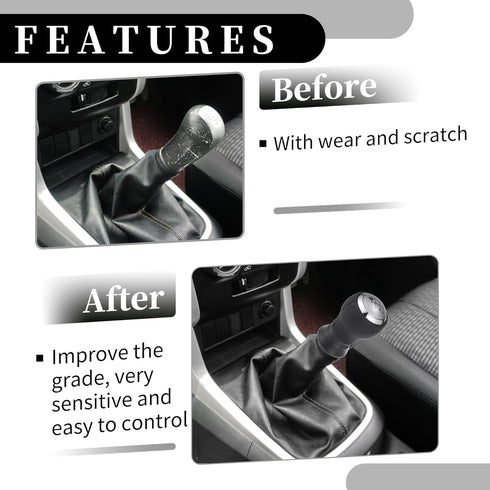 6 Speed Manual Gear Shifter Knob - Car Gearbox Stick Shifter Lever Knob - for Toyota Yaris 2005-2010 Plastic Faux Leather Black Silver Tone - 1 Pc...