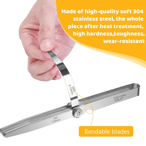 32 Blades Stainless Steel Feeler Gauge, Metric and Imperial Gap Measuring Tool Width and Thickness Feeler Gage Gauge for Spark Plug, Valve Adjustm...