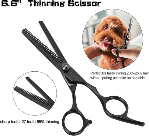 Dog Grooming Scissors Kit with Safety Round Tips, Professional 6 in 1 Grooming Scissors for Dog, Cats, Pets, 4CR Stainless Steel, Sharp and Durabl...