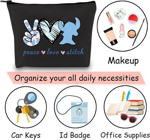 JXGZSO Cartoon Love Gift Hawaiian Bags Party Peace Love Cosmetic Bag With Zipper Movie Inspired Makeup Bag...