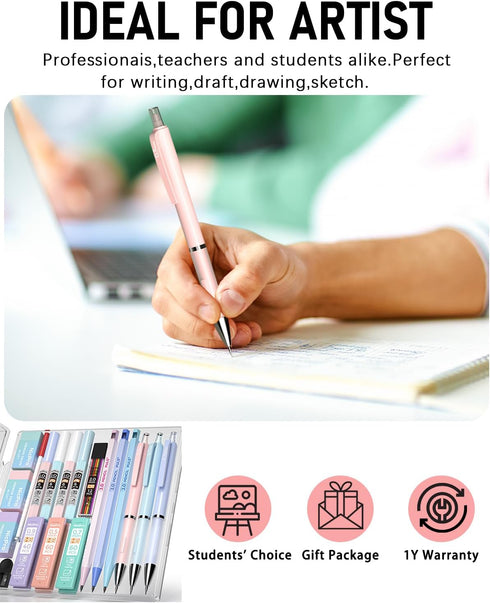 Nicpro 22PCS Pastel Mechanical Pencils Set in Case, Art Cute Drafting Pencil 0.5, 0.7, 0.9 mm, 2mm Lead Pencil Holders for Sketching Drawing With ...