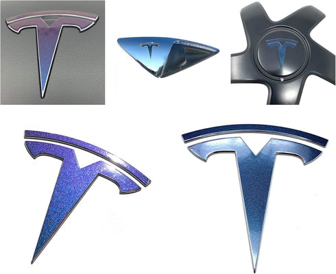 Logo Decal Overlay Stickers for Tesla Model 3 (2017 to 2023), Standard Wrap, 11-pc Set (Gloss Flip Deep Space - Blue/Purple)...