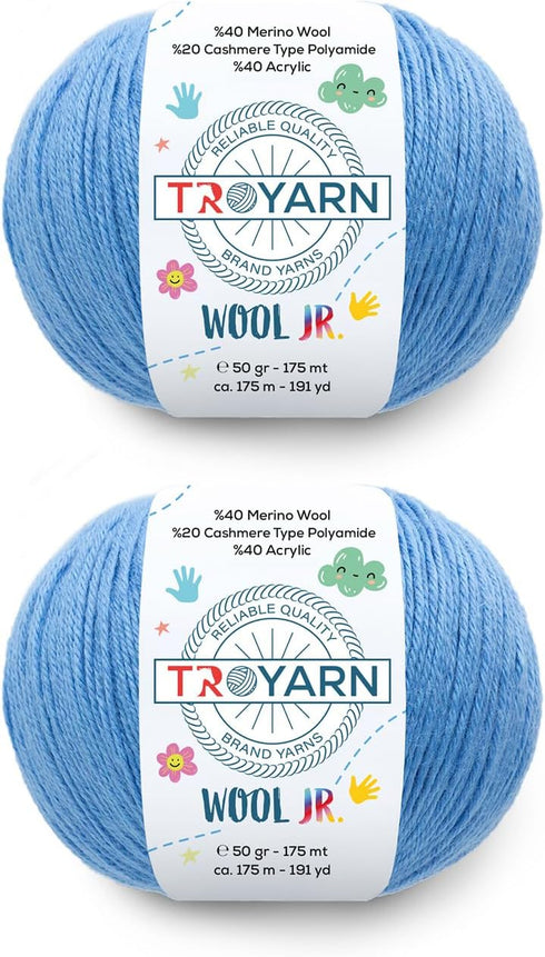 Wool Jr (2- Skeins Pack) 40% Merino Wool%20 Cashmere%40 AcrylicThread Weight #1 Soft Knitting and Crochet Yarn for Crocheting and Knitting (2 x1.7...