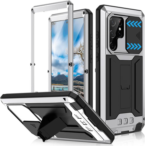 for Samsung Galaxy S22 Ultra 5G Case, Aluminum Metal Gorilla Glass Waterproof Shockproof Military Heavy Duty Sturdy Protector Cover Hard Case,with...