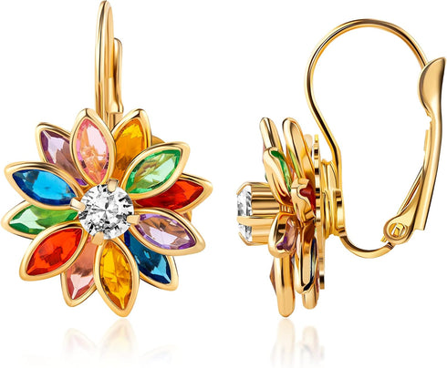 Barzel 18K Gold Plated Flower Earrings - Colorful Lotus Flower Earrings For Women - Made in Brazil...