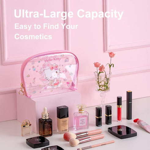 Cosmetic Big Makeup Bag Cosmetic Bag Travel Carrying Case Kitty Cat Toiletry Bag Lady Gift Valentine's Day Gift (HappyTime-3PCS) (HB-000)...