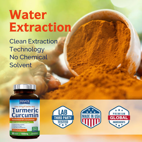 Innate Vitality Turmeric Curcumin Supplement, 1800mg per Serving, with Black Pepper, 95% Curcuminoids, Joint Support, High Absorption, Non-GMO, 90...