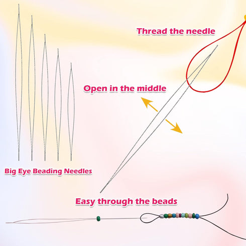 EuTengHao 19Pcs Big Eye Beading Needles Long Straight Beading Thread Needles Embroidery Needles Scissors Tweezers with Needle Bottle for Beading B...