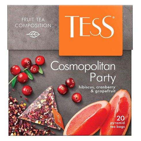 Tess Cosmopolitan Party Fruit Tea Composition Hibiscus, Cranberry and Grapefruit Leaf Tea in 20 Pyramid Sachets...