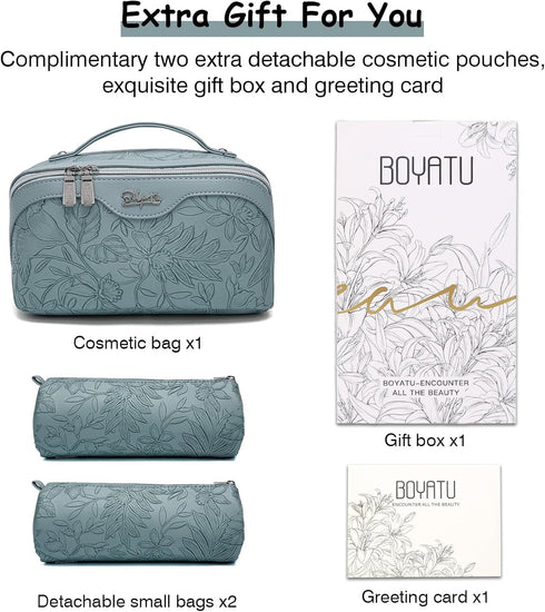 Travel Makeup Bags Cosmetic Organizer Bag: 3-Set Large Capacity Make up Bag - PU Leather Toiletry Bag for Women - Wide Open Portable Pouch with Di...