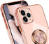 Omorro for Pink iPhone 11 Pro Case with Ring Holder, Built-in Rotation Ring Kickstand Cover with Luxury Shiny Plating Rose Gold Edge Work with Mag...