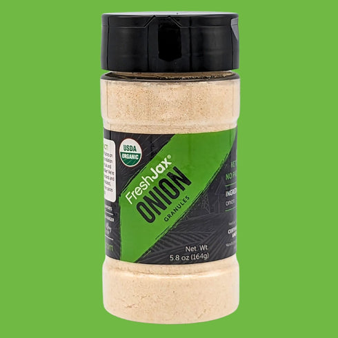 FreshJax Organic Onion Granules (5.8 oz Large Bottle) Certified Organic, Non GMO, Gluten Free, Keto, Paleo, No Preservatives Granulated Onion | Ha...