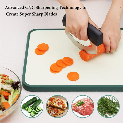 KITCHENDAO Come Apart Mezzaluna Salad Chopper Knife Tool, Easy Cleaning, Super Sharp Double Blade Stainless Steel Rocker Knife for Lettuce Vegetab...