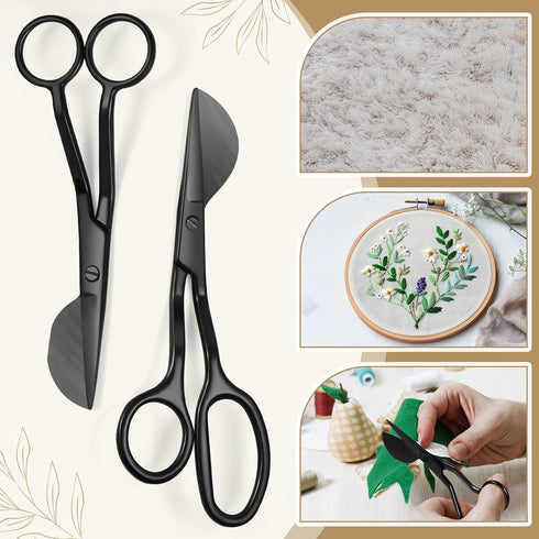 2 Pieces Duckbill Shears 6 and 7 Inches Duckbill Applique Scissors Bent Curved Offset Handle Duckbill Scissors for Carpet Pile, Art, Crafting, Fab...