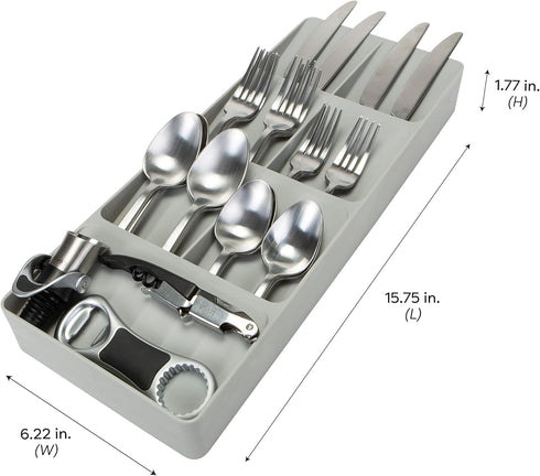 Kitchen Details 7 Slot Cutlery Drawer Organizer | Utensil Tray | Silverware Holder | Knife Spoon Fork | Flatware Storage & Organization | Grey...