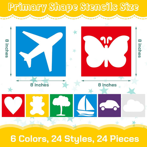 24 Pieces Stencils for Kids 8 Inches Drawing Stencils Chalk Stencils Large Washable Geometric and Garden Themed Primary Shape Template for Kids To...
