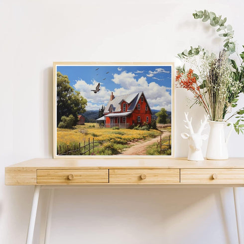 DVWIVGY 5D Diamond Painting Kits by Number for Adults Red Barn Farm House Diamond Art Full Round Drill Crystal Rhinestone Embroidery Craft Kits fo...