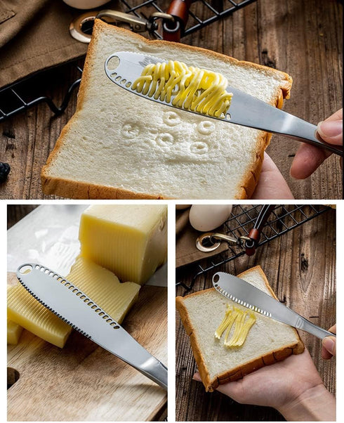 Butter Knife,Butter Cutter Slicer Stainless Steel Butter Knife Spreader,3 In 1 Multi Function Cheese Knife Easy Spread Butter Curler Knife For Col...