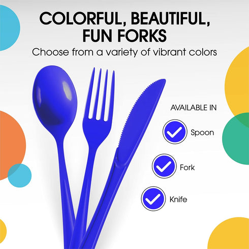 Disposable Dark Blue Plastic Forks 50 Pcs - Heavy Duty Dark Blue Plastic Disposable Cutlery - Dark Blue Disposable Flatware, Dark Blue Plastic Sil...
