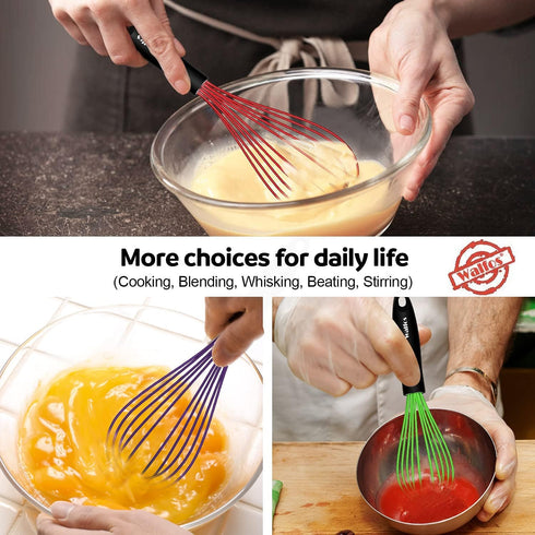 Walfos Whisk,8.5+9+11in Silicone whisk, BPA free Whisks for Cooking Non Scratch. Heat Resistant(450°F) Wisk. Perfect for Blending, Mixing, Beating...