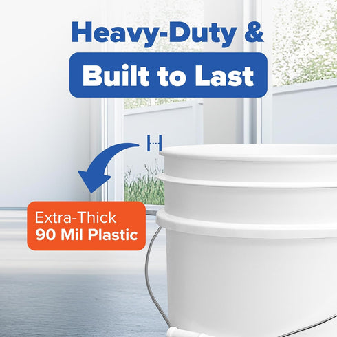 5 Gallon White Bucket & Lid, Made in The USA, Durable 90 Mil All Purpose Pail, Food Grade, Contains No BPA Plastic, Premium HPDE, 1 Pack...